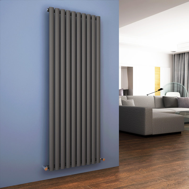 Tyra Vertical Oval Panel Radiators, 160cm H x 36cm W x 5.8cm D, Anthracite