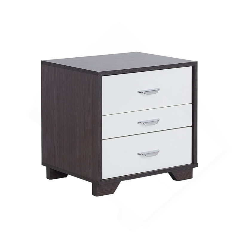 Table d'appoint rectangulaire blanche et noire, 3 commodes, 15,52 po Compartiment de nuit profond et profond en bois, Black