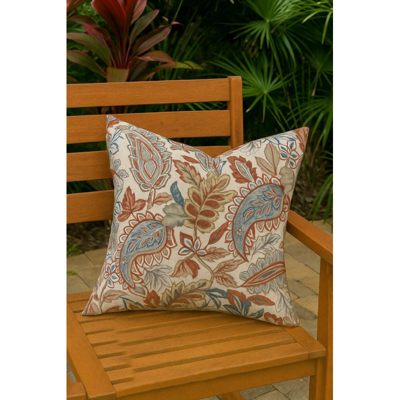 Housse de coussin d'extérieur rouge et bleu à motif cachemire, Carré 21 po