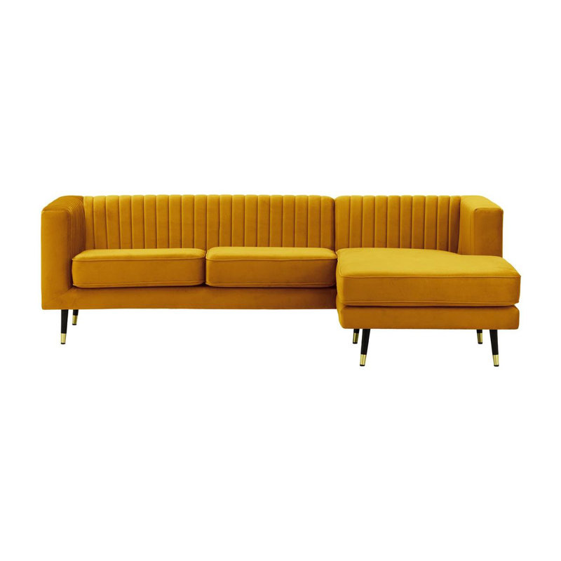 Monaville 4 Seater Velvet Sofa & Chaise, Yellow, Right Hand Facing