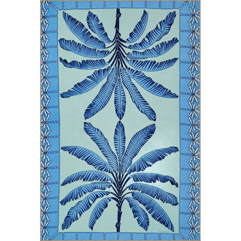 Blue Themed Palm Tree Patterned Vintage Decorative Carpet, Round 4'