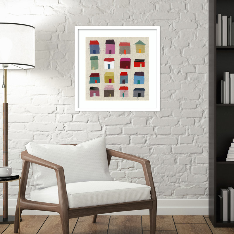 Montier Houses Framed on Paper by Jenny Frean Print, 21" H x 21" W x 1" D, White