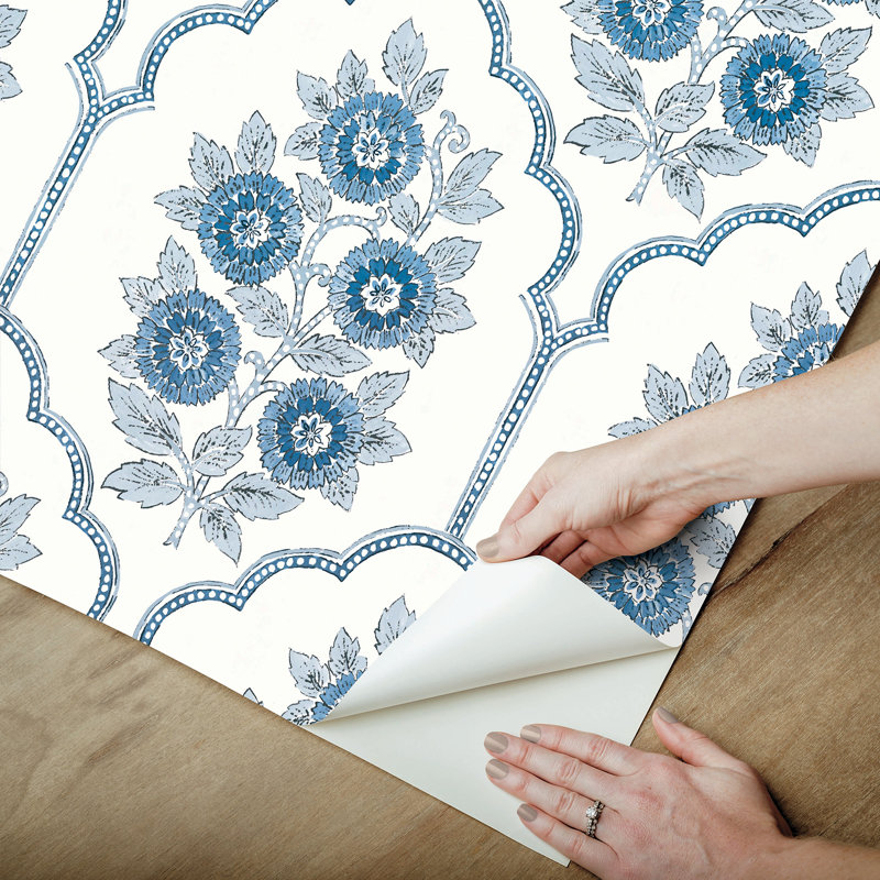 Double rouleau floral Peel & Stick, Bleu de Delft