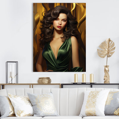 Green And Gold Glam Woman Glory II - Woman Fashion Photography Wall Art