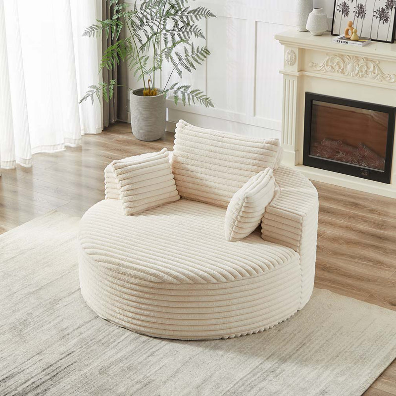 55''L Corduroy Sponge Single Sofa Armchair,No Assembly Required,, Beige Faux Fur, 34" H x 55" W x 55" D