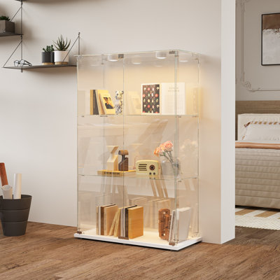 48.5" Glass Display Cabinet With 2 Shelves, Floor Standing Curio Display Cabinets With LED And 2 Doors, Modern Display Case For Living Room Bedroom