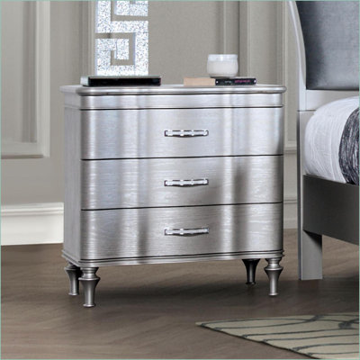 Glam Black Solid Wood 3-Drawer Nightstand with Curved Front