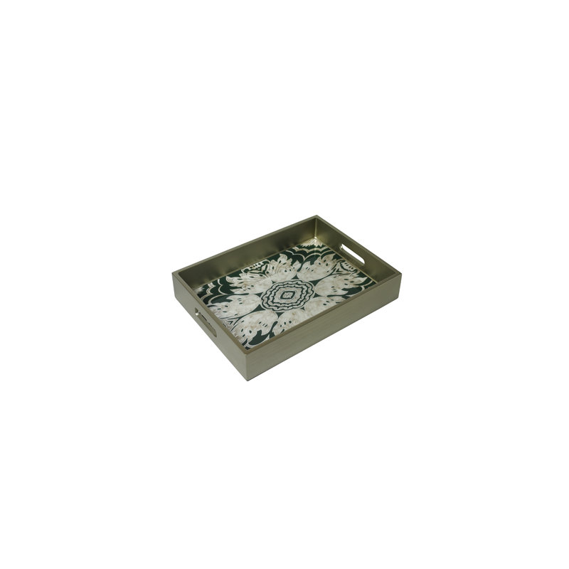 Reverse Painted Mirror Vanity Tray, Yellow, Medium (2.6" H x 11" W x 15.8" L)