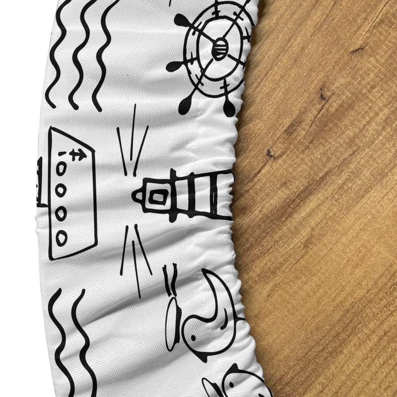 Bungalow Rose Lighthouse Fitted Round Tablecloth Diameter Black White, 47.24" Round