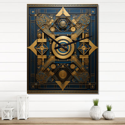 Ancient Wisdom Vintage Seal In Gold And Blue - Modern Geometric Vintage Wall Clock