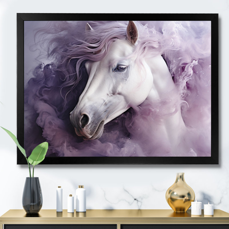 «Purple White Horse Ethereal Essence», art mural sur toile, H 12 po x l 20 po x P 1 po, Cadre simple noir