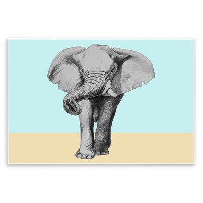 Plaque murale éléphant esquissé sur teintes bloquées, design par Violeta Vollmer