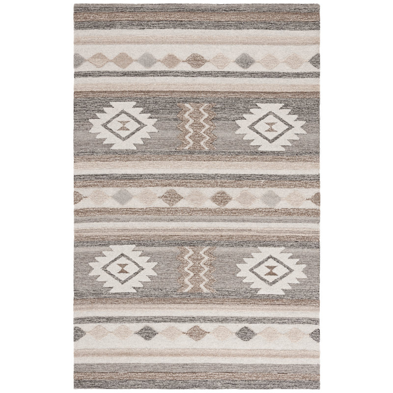 Wakeisha Ebony Hand Tufted Wool Cotton Southwestern Rug in Brown/Gray, Rectangle 6' x 9'