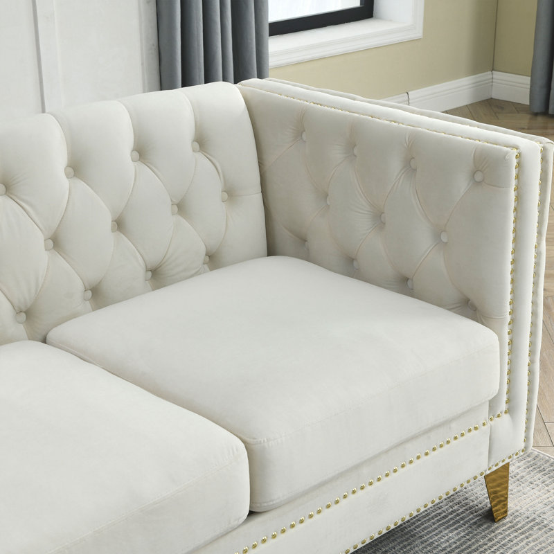 Adas 80.5'' Velvet Sofa, Beige Velvet, 29" H x 80.5" W x 30.5" D