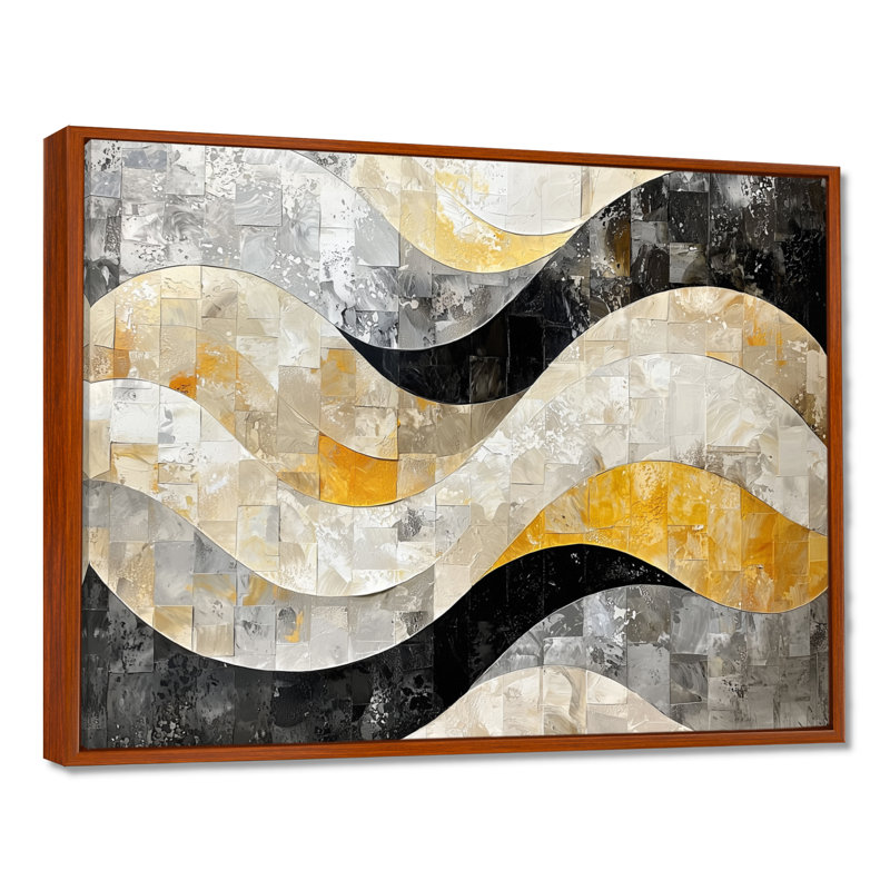 «Black Grey Paint Drift Mosaic Kinetic Art II», art mural abstrait grand, H 12 po x l 20 po, Impression encadrée flottante