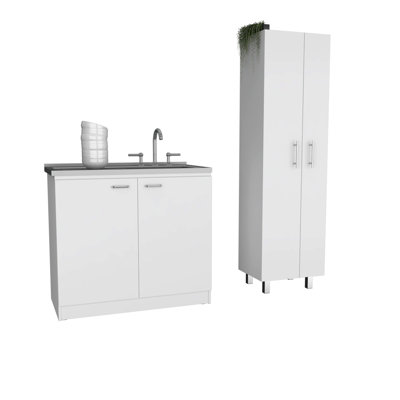 4-Door White Kitchen Storage - Sink Cabinet & Pantry With Materials And Spacious Interior Unit Utility Robust Construction