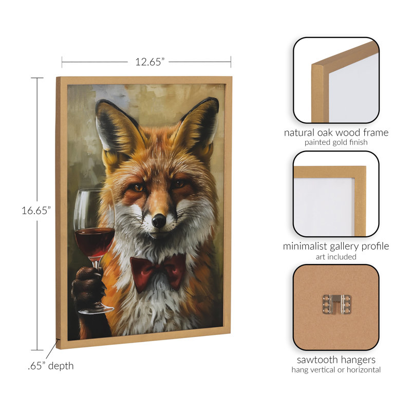 Traditional Fox Wine Tasting by The Creative Bunch Studio Framed Wall Art Print, Gold Framed, 12.65" H x 16.65" W