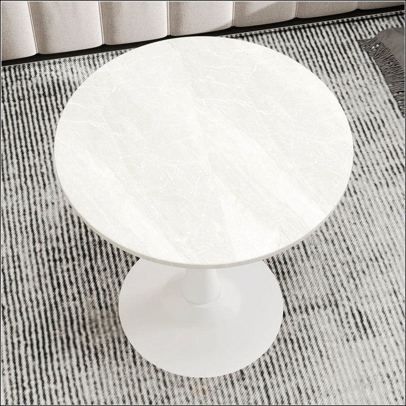 Table basse Mid-Century moderne en marbre veiné blanc, parfaite pour les petits espaces et les repas de 2 à 4 personnes, Grey