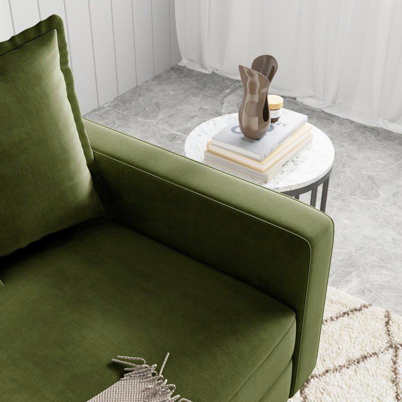 70" Velvet Square Arm Sofa, Olive Green Velvet, Black