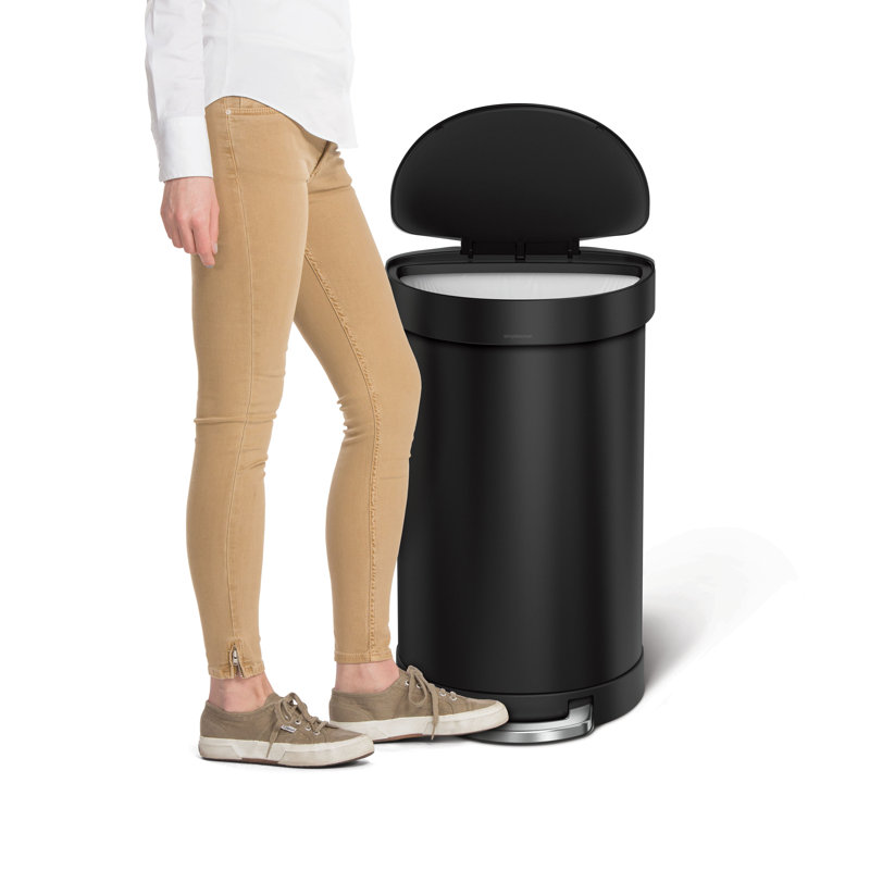 simplehuman 45L semi-round pedal bin, matte black steel