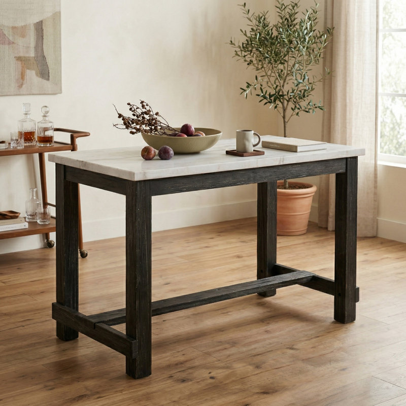 Kalb Marble Top Solid Wood Base Dining Table