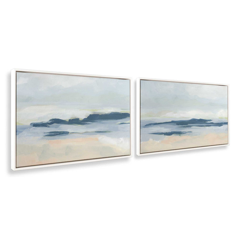 Ensemble de 2 toiles tendres bord de mer, cadre noir, 32 po x 48 po, H 21 po x l 62 po x P 1,75 po