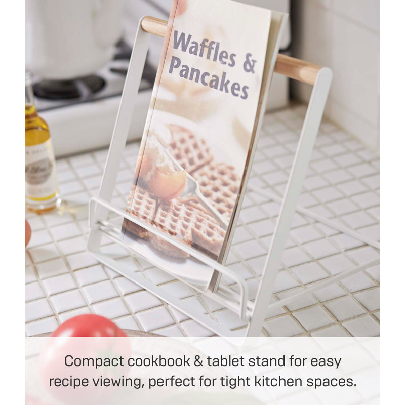 White Steel and Wood Cookbook and Tablet Stand