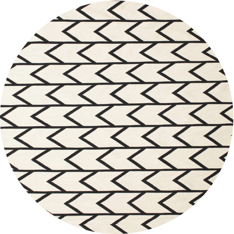 Tapis contemporain blanc / noir, Rond 4 pi
