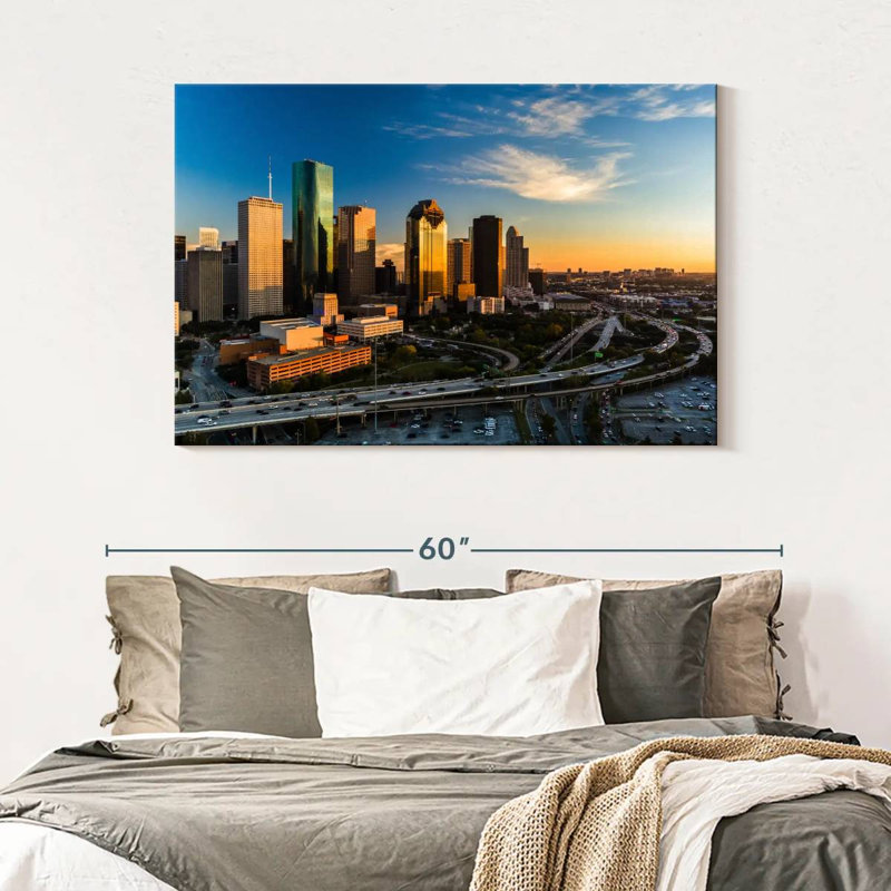 Ravi Houston Skyline au coucher du soleil, H 32 po x l 48 po