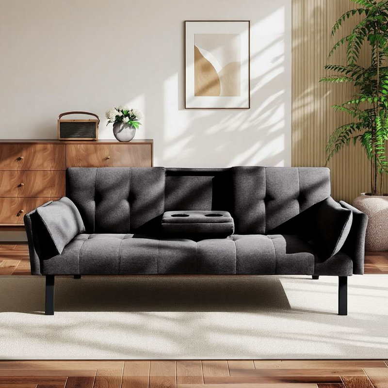 70" Multi-functional Sleeper Sofa Cotton And Linen Sofa Bed  , Dark Gray