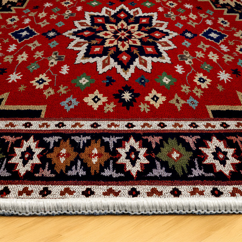 Zaria Collection Digital Print Cotton-Polyester Burgundy Multicolor Floral Rug, Rectangle 4' x 5'