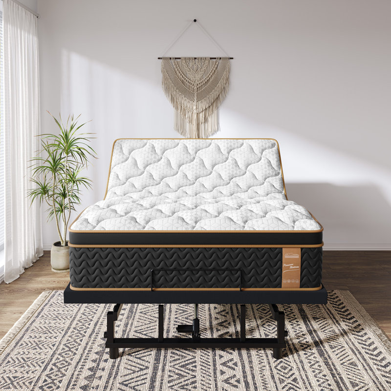 Lit réglable à 3 côtés avec matelas hybride 14 po et télécommande sans fil, zéro gravité, soulagement du ronflement, fermeté moyenne