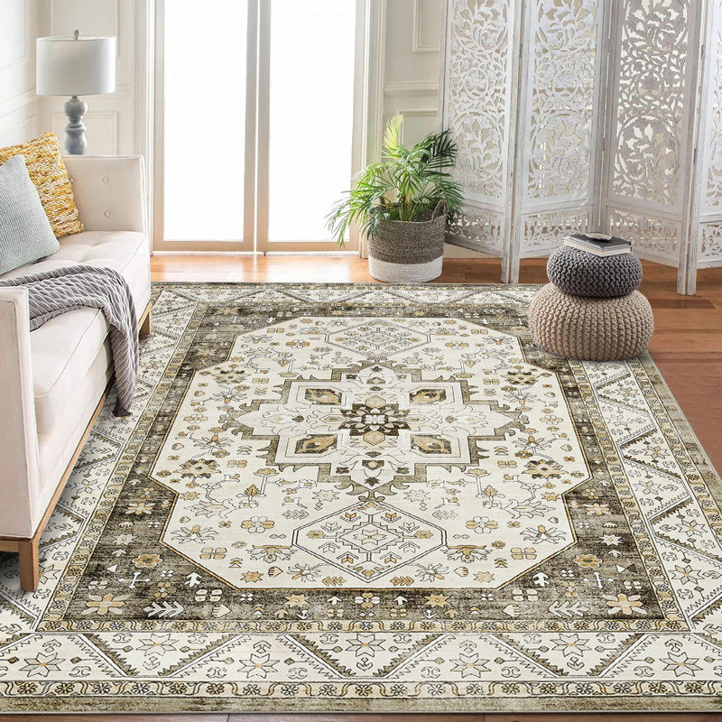 Vintage Terracotta Area Rug  Soft Faux Wool, Short Pile, Washable & Non-Slip Carpet for Living Room, Bedroom, Dining Room, Kitchen