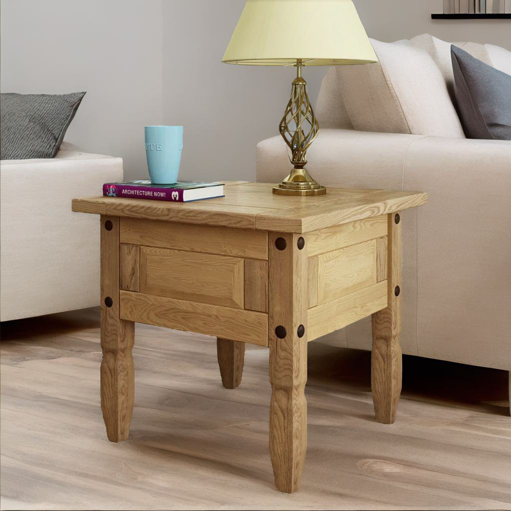Anjeliett Solid Pine Wood Side End Accent Table