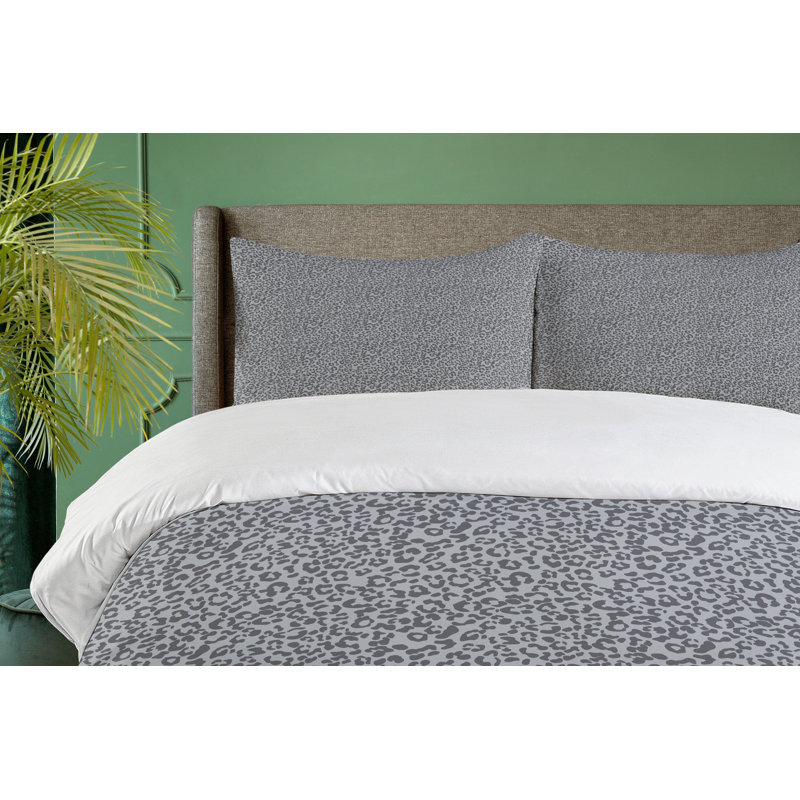 Charcoal Grey Leopard Print Queen Duvet Cover Set