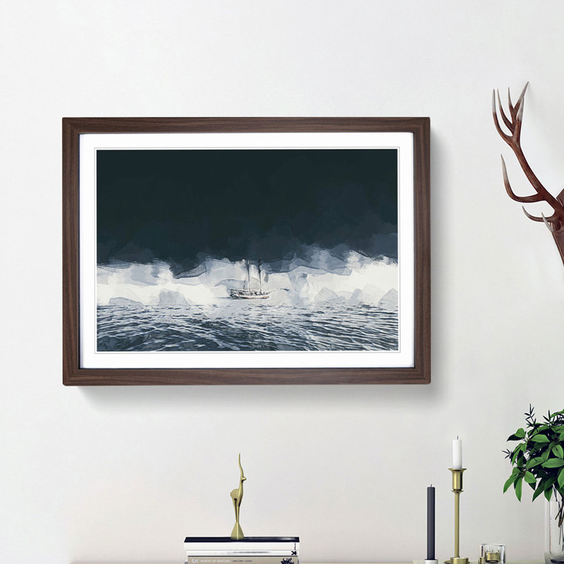 Boat in the Arctic in Abstract - Picture Frame Painting Print, 27cm H x 36cm W x 2cm D, Walnut Framed