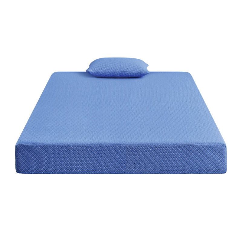 Matelas double Fia avec 1 oreiller, mousse viscoélastique imprégnée de gel et thé, bleu 7 pouces