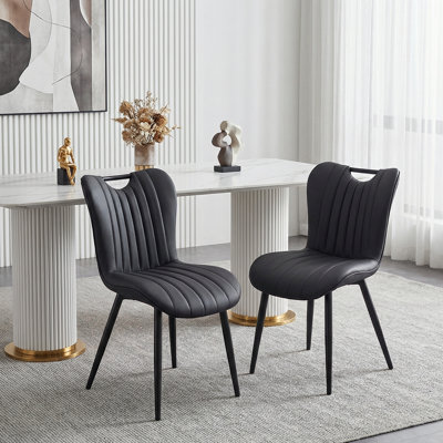 Modern Quilted Leather Upholstered Dining Chairs Wingback Luxury Side Chairs With Metal Legs