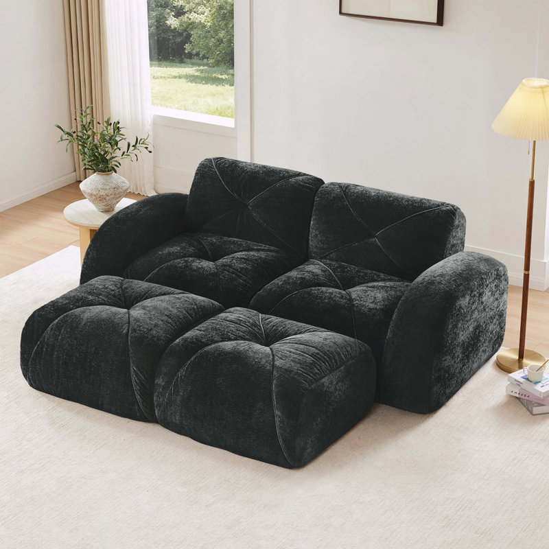 Canapé en forme de U sans os avec tissu en velours doux, éponge haute densité 32D et repose-pieds mobile - sans assemblage