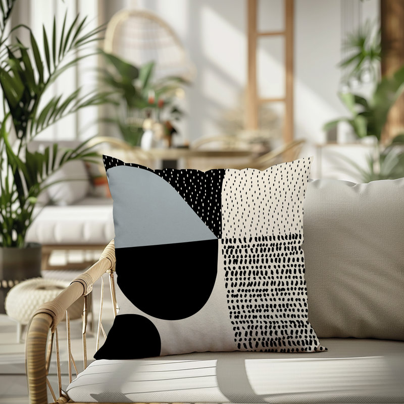Coussin carré intérieur / extérieur pia, H 15 po x l 15 po, Gris / noir / blanc cassé