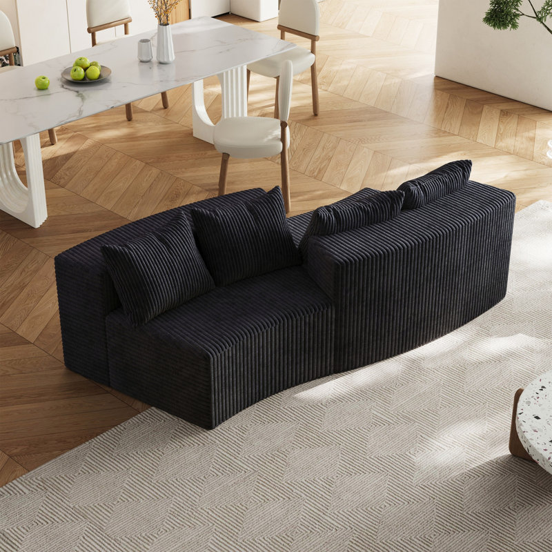 Canapé modulaire courbé avec quatre coussins Boneless, Noir