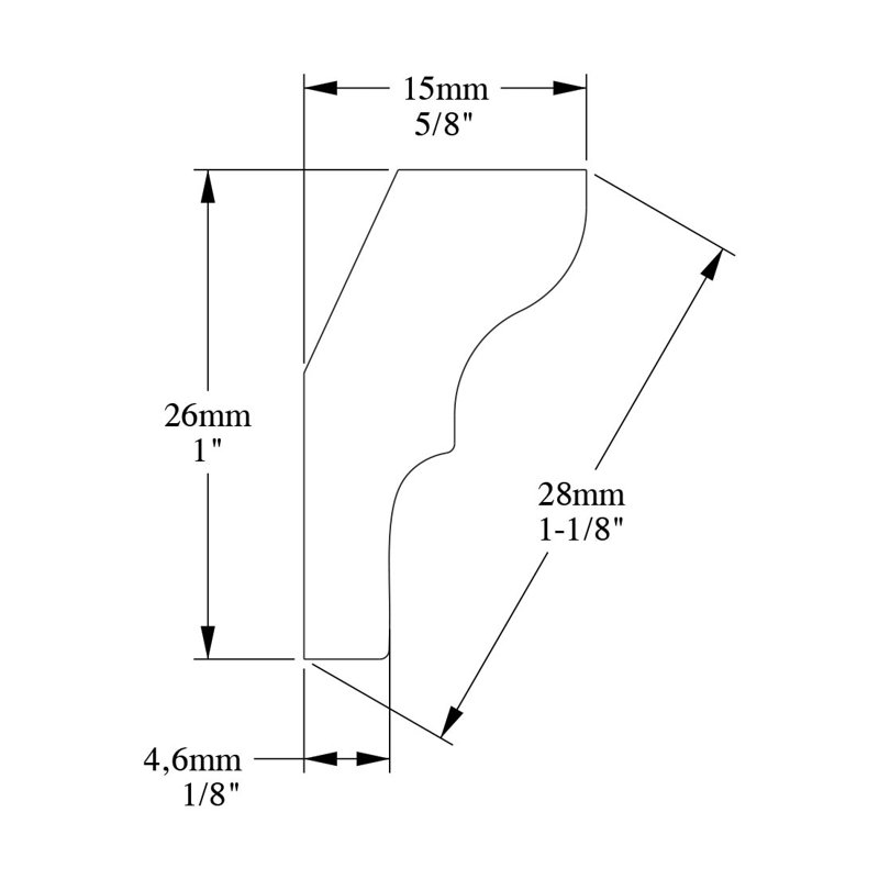 Moulure couronnée 9/16 po x 1 po x 78-3 / 4 po