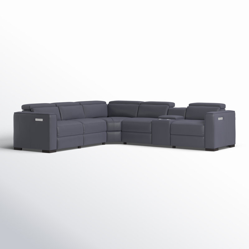 Graddy Upholstered Power Reclining Sectional Reversible, Blue/Gray Genuine Leather