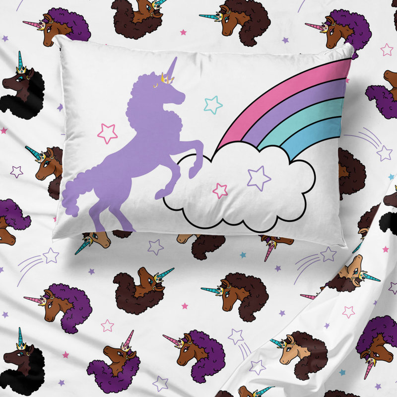 Ensemble de draps 3 pièces Afro Unicorn, Ensemble de draps pour lit double + drap-housse + 