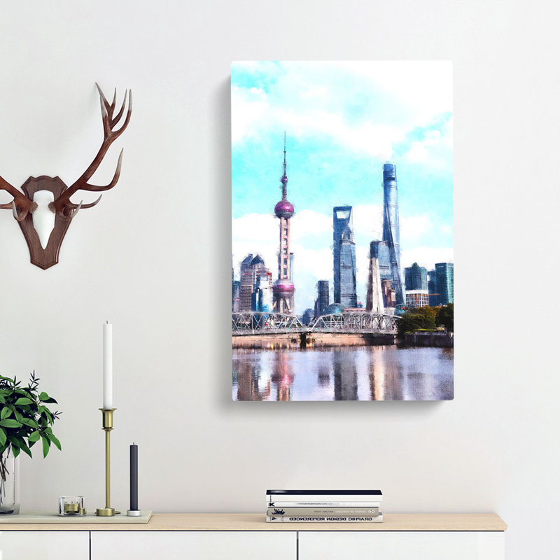 Shanghai Skyline Reflection - Wrapped Canvas Print, 50cm H x 35cm W x 3cm D
