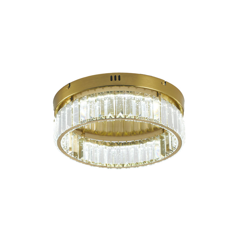 Modern LED Round Crystal Flush Mount , 4.37" H x 13.75" W x 13.75" D, Brass