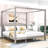 Haleah King Size Wood Canopy Bed with Headboard-1053910863