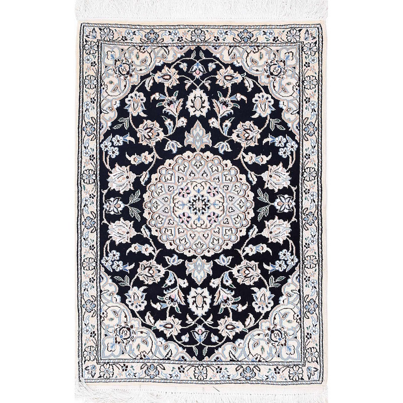 Navy Blue Silk & wool Nain 2'2"X3'1"