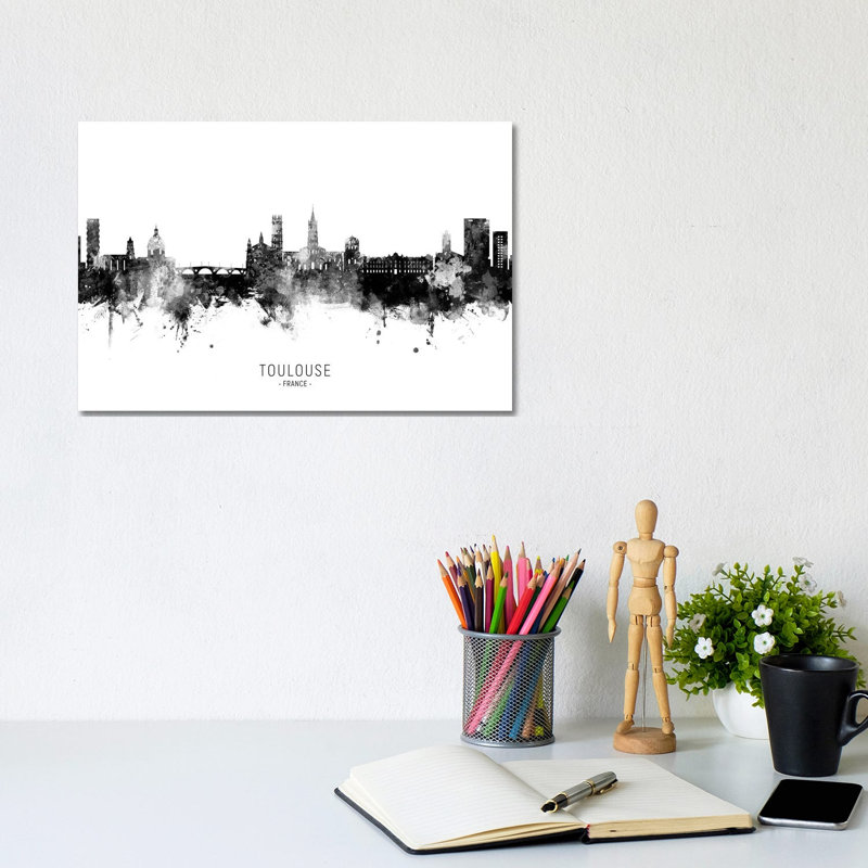 Toulouse France Skyline Name by Michael Tompsett - 1 Piece Wrapped Canvas Wall Art, 20.32 cm H x 30.48 cm W
