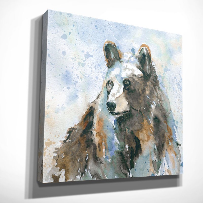 «Black Bear on Blue» par Carol Robinson, reproduction d'art sur toile tendue, H 16 po x l 16 po x P 1,5 po